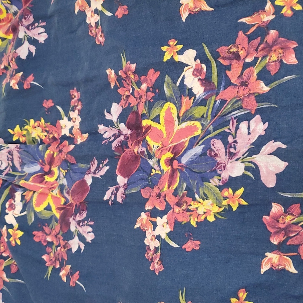 Tommy Bahama Blue Tropical Orchids Floral Linen Dress L - Picture 14 of 14